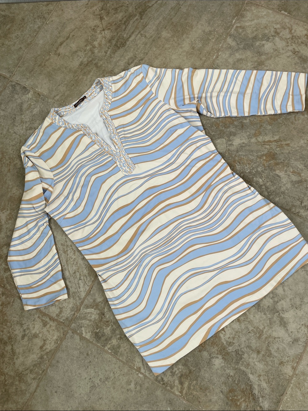 J. McLaughlin Light Blue & Tan Leopard Print Blouse